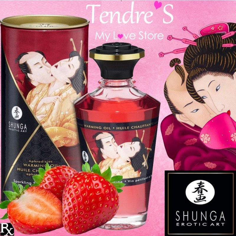 HUILE DE MASSAGE COMESTIBLE SHUNGA  saveur vin petillant a la fraise