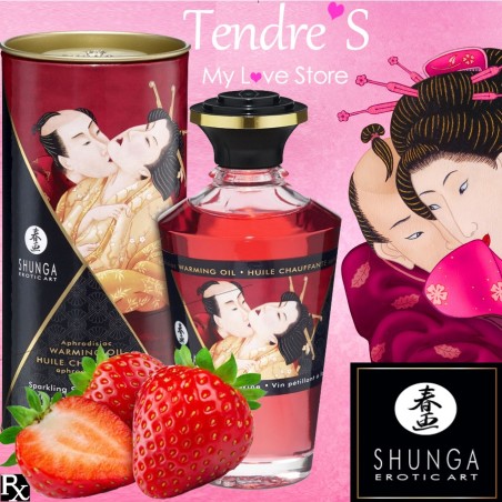 Bien Etre HUILE DE MASSAGE COMESTIBLE "SHUNGA" parfum Vin Petillant a la Fraise