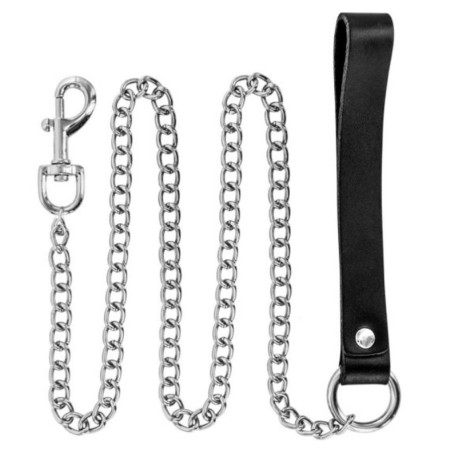 LAISSE METAL ET POIGNET CUIR DE "FETISHTENTATION" 72 CM