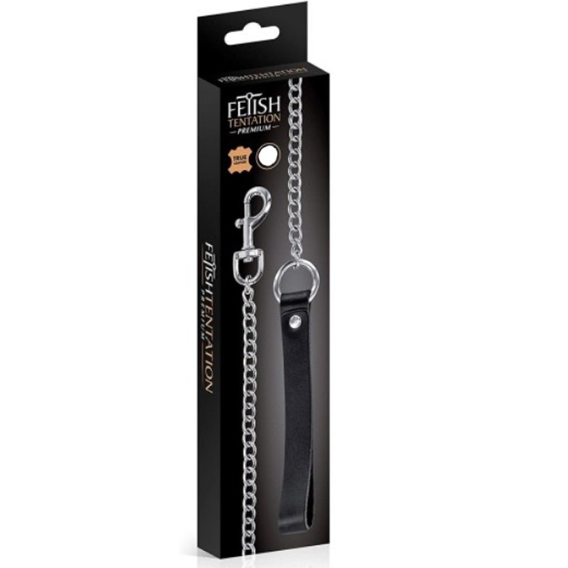 LAISSE METAL ET POIGNET CUIR DE "FETISHTENTATION" 72 CM