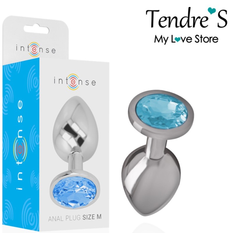 Plugs & Chapelets Anals PLUG ANAL ARGENTE BIJOU BLEU TAILLE M DE INTENSE