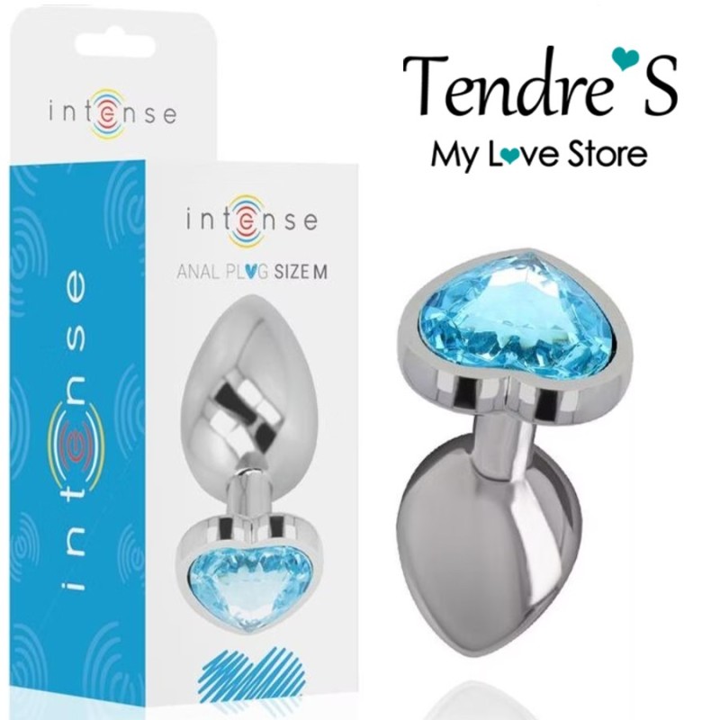 Plugs & Chapelets Anals PLUG ANAL ARGENTE COEUR BLEU TAILLE M DE INTENSE