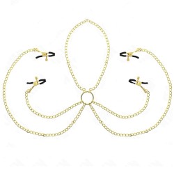 Accessoires 4 PINCES ET CHAINES DOREES A SEINS CLITORIS DE KINK