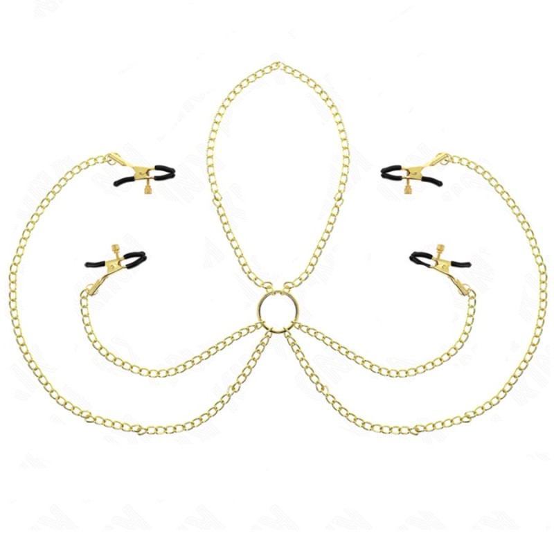 Accessoires 4 PINCES ET CHAINES DOREES A SEINS CLITORIS DE KINK