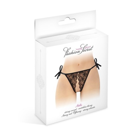 Lingerie STRING NOIR OUVERT STELLA A DENTELLE ET A NOEUDS DE FASHION SECRET